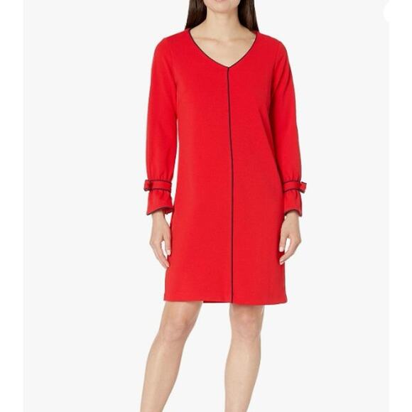 Sharagano Pink/Rose Dress with Black Trim and Bow Sleeves SZ 18 - Picture 10 of 10